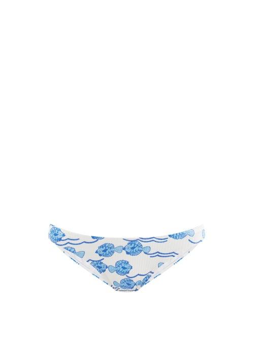 Matchesfashion.com Fisch - Flamands Ribbed Recycled Fibre-blend Bikini Briefs - Womens - Blue Print