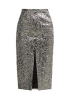 Rochas Slit-front Metallic-boucl Foil-effect Midi Skirt