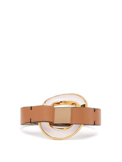 Matchesfashion.com Marni - Leather And Enamel Bracelet - Womens - Pink