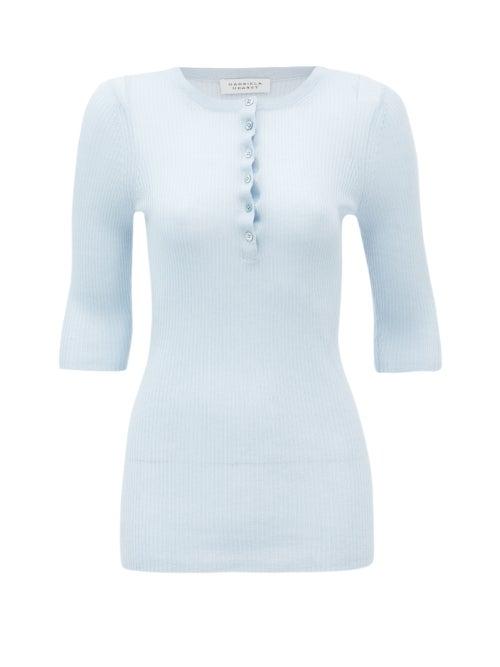 Matchesfashion.com Gabriela Hearst - Ida Ribbed-knit Henley Top - Womens - Light Blue