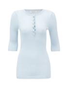 Matchesfashion.com Gabriela Hearst - Ida Ribbed-knit Henley Top - Womens - Light Blue
