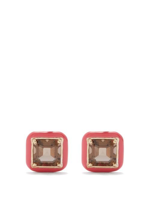 Bea Bongiasca - Candy Square Quartz, Enamel & 9kt Gold Earrings - Womens - Pink Multi