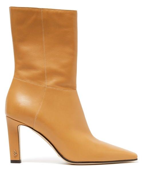 Matchesfashion.com Jimmy Choo - Merle 100 Square-toe Leather Ankle Boots - Womens - Beige