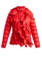 Matchesfashion.com 4 Moncler Simone Rocha - Darcy Ruffle Trim Hooded Quilted Down Jacket - Womens - Red