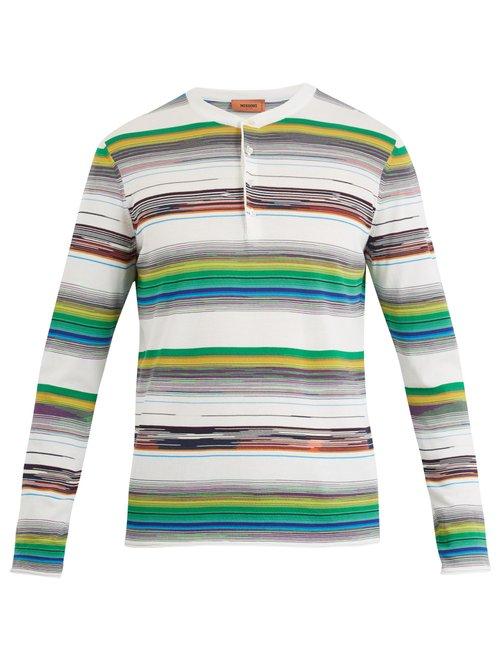 Matchesfashion.com Missoni - Open Neck Stripe Knit Cotton Sweater - Mens - White Multi