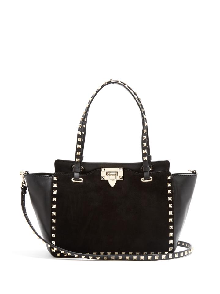 Valentino Rockstud Small Leather And Suede Tote