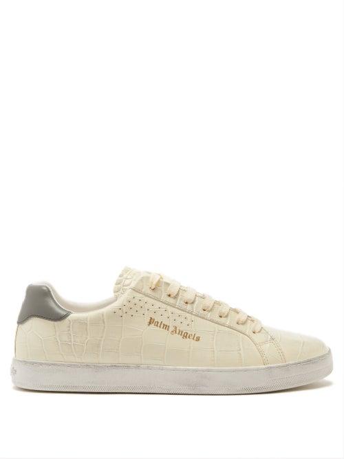 Palm Angels - New Tennis Crocodile-effect Leather Trainers - Mens - Grey White