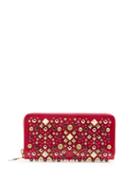 Matchesfashion.com Christian Louboutin - Panettone Embellished Zip Around Leather Wallet - Womens - Pink Multi