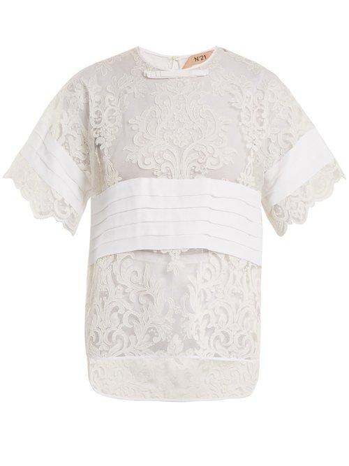 Matchesfashion.com No. 21 - Crepe Panelled Lace T Shirt - Womens - White
