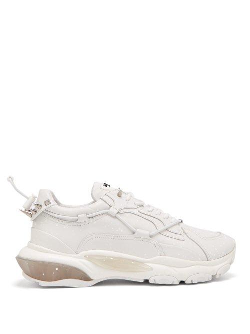 Matchesfashion.com Valentino - Bounce Rockstud Raised Sole Leather Trainers - Mens - White