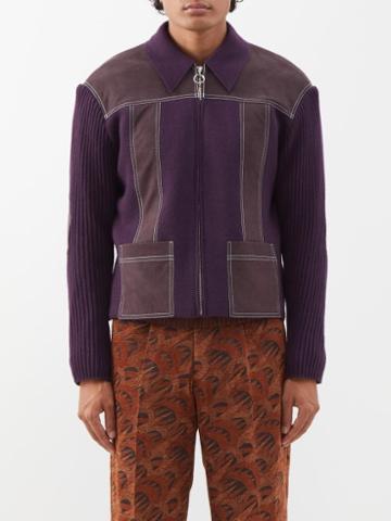 Sasquatchfabrix. - Faux-suede Knitted Zip-up Jacket - Mens - Purple