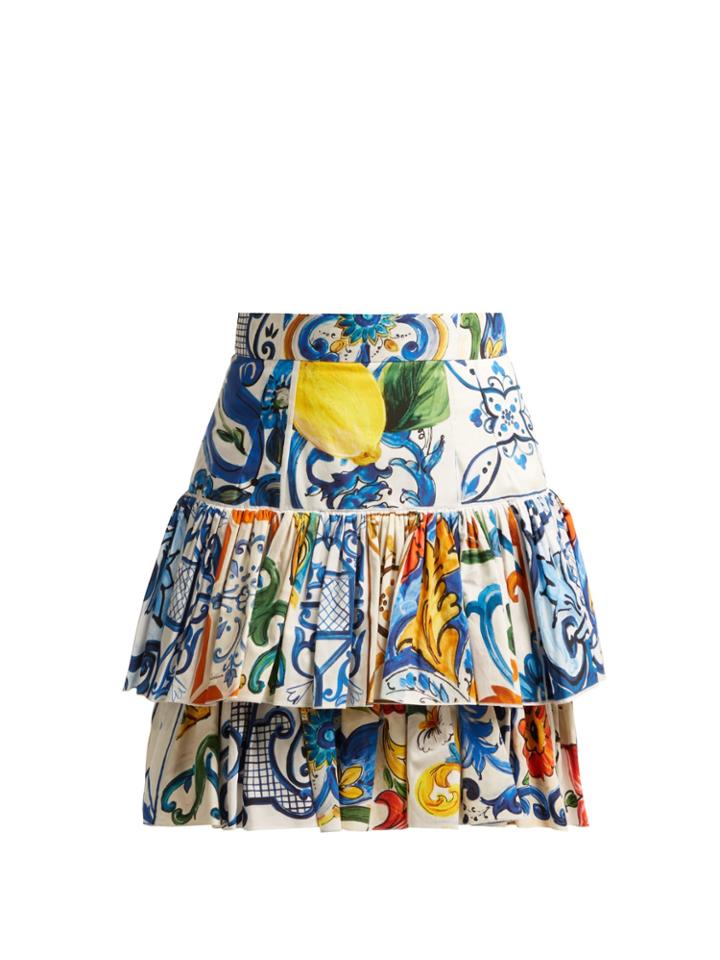 Dolce & Gabbana Majolica-print Cotton-poplin Mini Skirt