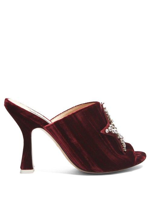 Matchesfashion.com Attico - Debbie Crystal Embellished Velvet Mules - Womens - Burgundy