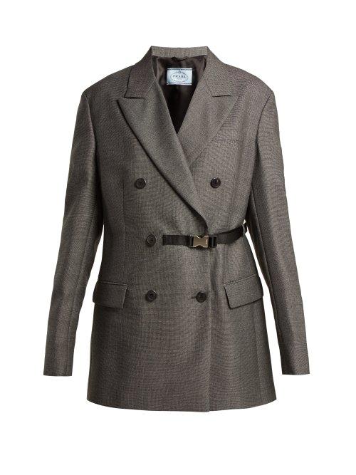 Matchesfashion.com Prada - Belt Fastening Damier Wool Blazer - Womens - Grey