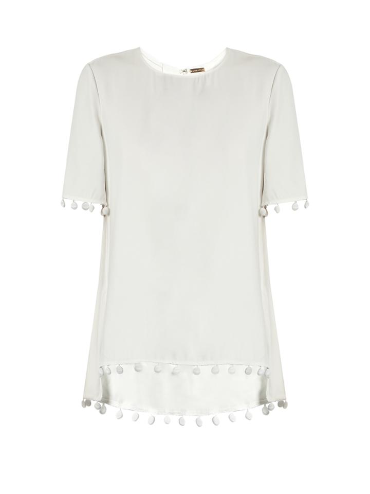 Adam Lippes Pompom-trimmed Crepe Top