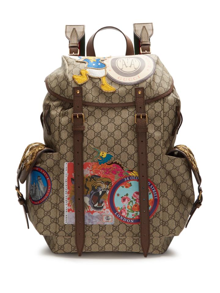 Gucci Gg Supreme Embroidered Leather Backpack