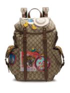 Gucci Gg Supreme Embroidered Leather Backpack