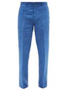 120 Lino 120% Lino - Slim-leg Linen-cambric Trousers - Mens - Blue