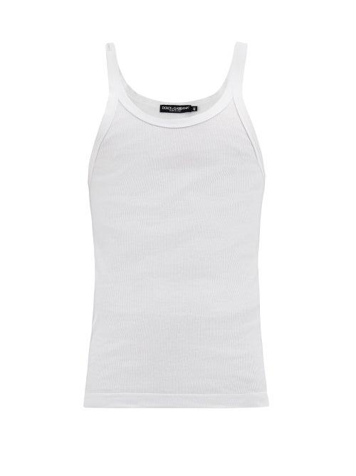 Matchesfashion.com Dolce & Gabbana - Logo-patch Ribbed Cotton-jersey Tank Top - Mens - White