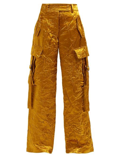Matchesfashion.com Sies Marjan - Sammie Wide Leg Crinkled Satin Cargo Trousers - Womens - Gold