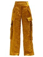 Matchesfashion.com Sies Marjan - Sammie Wide Leg Crinkled Satin Cargo Trousers - Womens - Gold