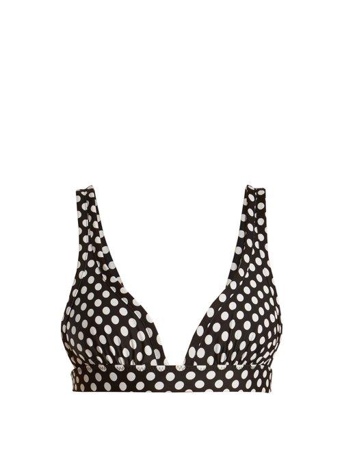 Matchesfashion.com Norma Kamali - 17 Banded Polka Dot Print Bikini Top - Womens - Black Multi