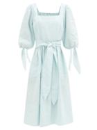 Matchesfashion.com Loup Charmant - Eularia Square-neck Striped Cotton-blend Dress - Womens - Blue Stripe