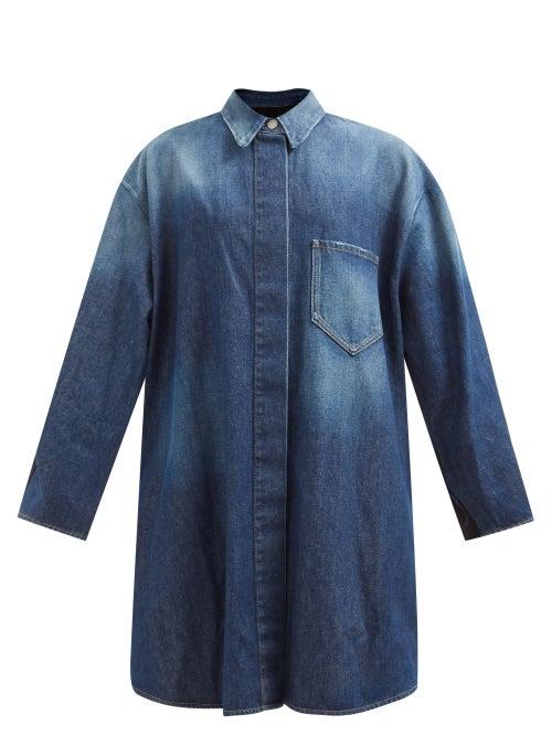 Mm6 Maison Margiela - Hybrid Washed-denim And Gabardine Coat - Womens - Mid Denim