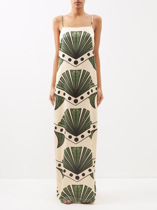 Johanna Ortiz - Era Of Palms Silk-charmeuse Maxi Dress - Womens - Green Print