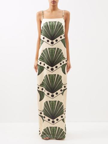 Johanna Ortiz - Era Of Palms Silk-charmeuse Maxi Dress - Womens - Green Print
