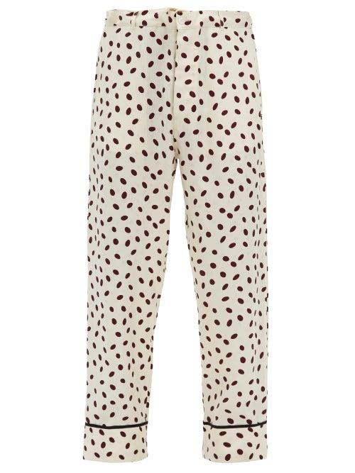 Matchesfashion.com Marni - Polka-dot Logo-jacquard Satin Trousers - Mens - Cream Multi