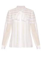Matchesfashion.com Oscar De La Renta - Long Sleeved Lace Trimmed Silk Blouse - Womens - White