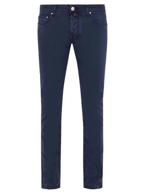 Matchesfashion.com Jacob Cohn - Slim Leg Cotton Blend Chino Trousers - Mens - Blue
