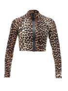 Matchesfashion.com Ganni - Zip-front Leopard-print Stretch-jersey Cropped Top - Womens - Leopard