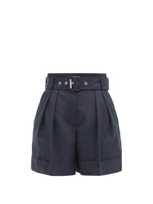 Matchesfashion.com Alexander Mcqueen - High-rise Belted Cotton-twill Shorts - Womens - Navy