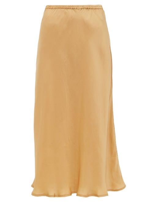 Matchesfashion.com Mes Demoiselles - Lola Satin Midi Skirt - Womens - Gold