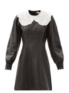 Matchesfashion.com Sea - Loretta Broderie-anglaise Collar Leather Dress - Womens - Black