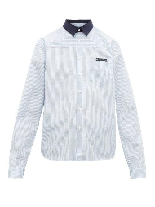 Matchesfashion.com Prada - Contrast Panel Striped Cotton Shirt - Mens - White Multi
