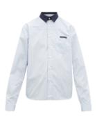 Matchesfashion.com Prada - Contrast Panel Striped Cotton Shirt - Mens - White Multi