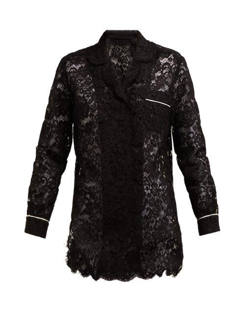 Matchesfashion.com Dolce & Gabbana - Floral Lace Piped Pyjama Top - Womens - Black