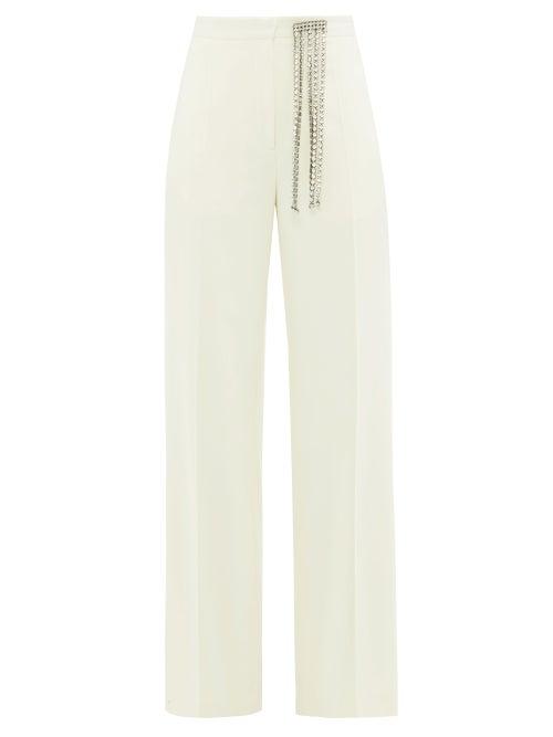 Matchesfashion.com Christopher Kane - Crystal-embellished Brushed Wool-twill Trousers - Womens - Ivory
