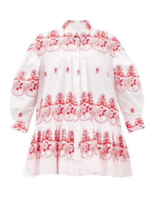 Matchesfashion.com Simone Rocha - Cherub-embroidered Tiered Cotton Blouse - Womens - Pink Print