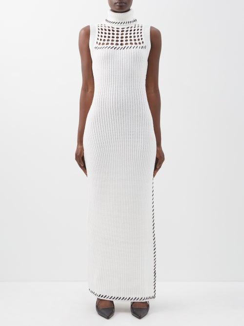 Staud - Zelda Roll-neck Open-work Knit Midi Dress - Womens - Ivory