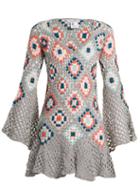 Matchesfashion.com My Beachy Side - Bisou V Neck Crochet Knit Cotton Mini Dress - Womens - Grey Multi