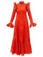 Matchesfashion.com Zimmermann - Brightside Palm Openwork-lace Silk-organza Dress - Womens - Orange