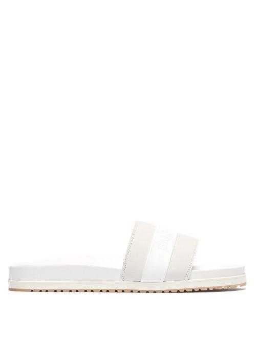 Matchesfashion.com Buscemi - Logo Embossed Leather Slides - Mens - White