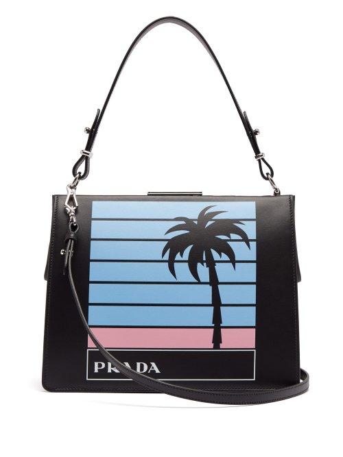 Matchesfashion.com Prada - Palm Tree Print Leather Bag - Womens - Black Multi