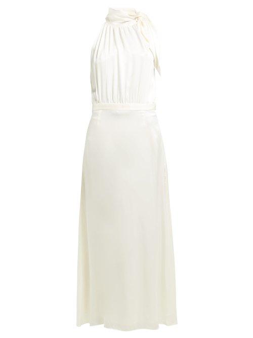 Matchesfashion.com Zimmermann - Tie Neck Silk Satin Midi Dress - Womens - Cream
