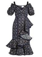 Matchesfashion.com Erdem - Kaitlyn Floral Jacquard Open Shoulder Dress - Womens - Navy Print