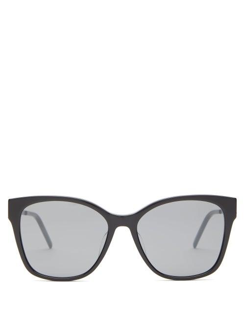 Matchesfashion.com Saint Laurent - Square Logo Plaque Acetate Sunglasses - Womens - Black